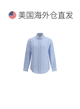 自营Brunello Cucinelli Linen Pattern Men's Shirt - blue 美国