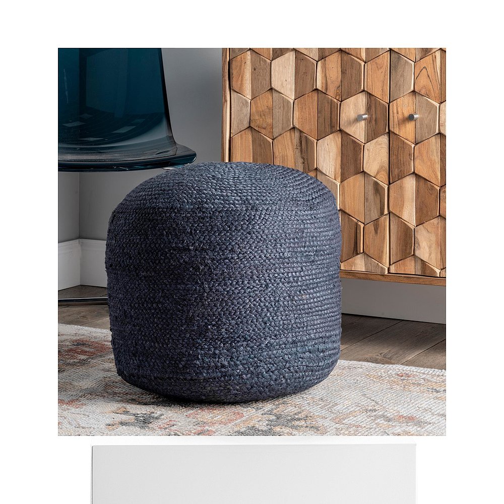 nuLOOM Bristol Braided Solid Jute Filled Ottoman Pouf - blue - 图3