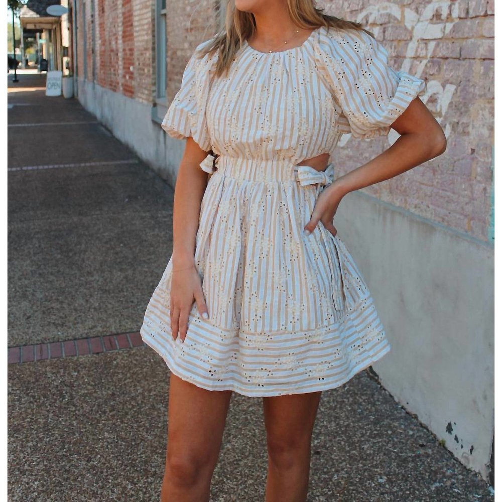 en saisonHonore Mini Dress In Taupe Stripe - taupe stripe 【 - 图2