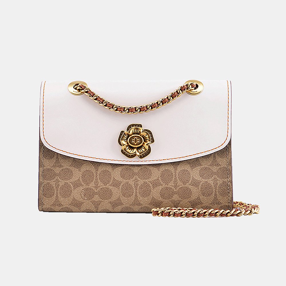 天猫国际海外直购香港直发COACH蔻驰女士PARKER复古山茶花单肩斜挎包链条包中号0