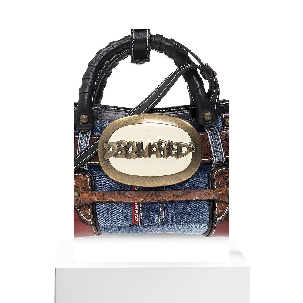 香港直邮潮奢 Dsquared2 女士Dsquared2 Belt 牛仔拼布托特包 - 图3