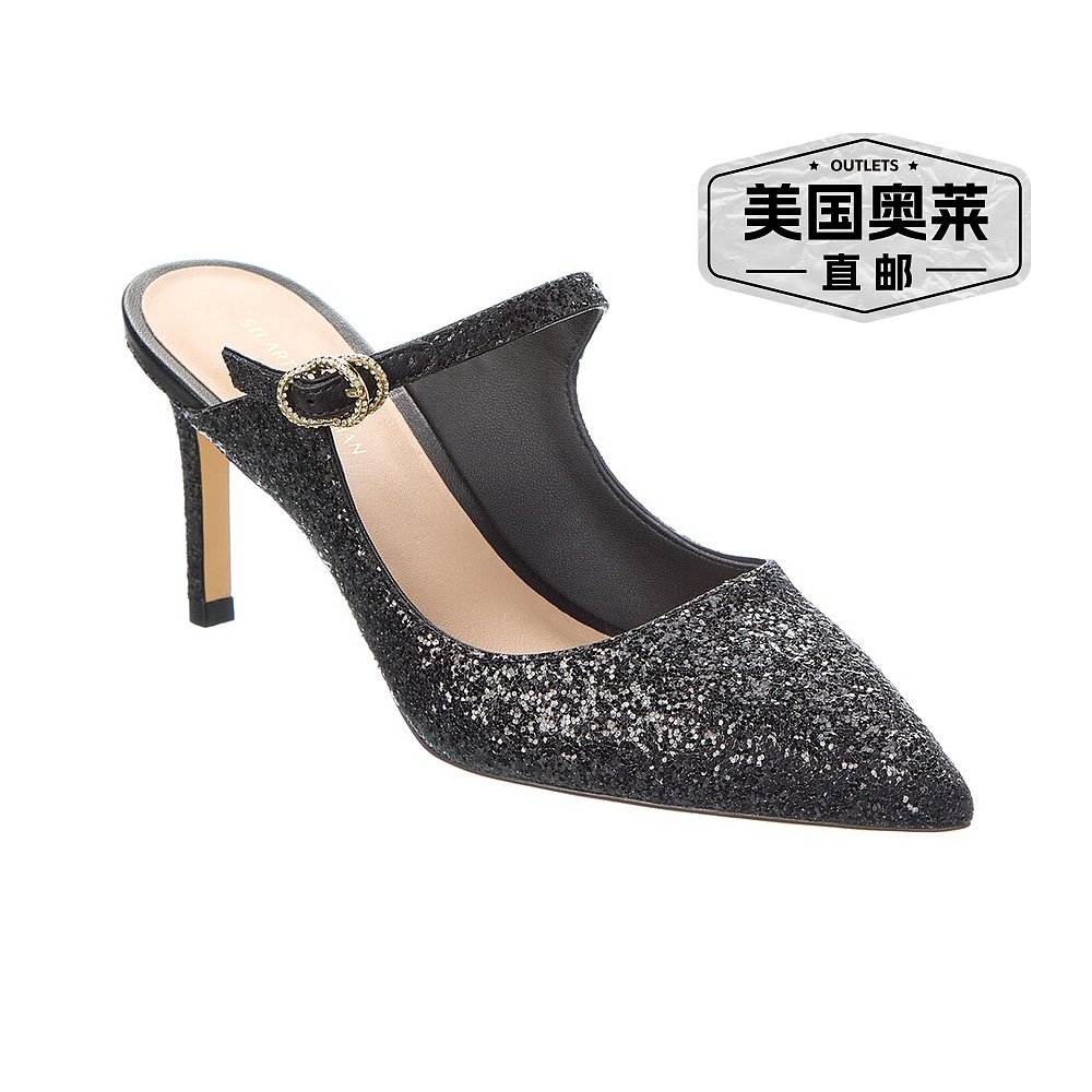 Stuart Weitzman/SW Crystal Buckle 75 Glitter 穆勒鞋 黑色 【 - 图0