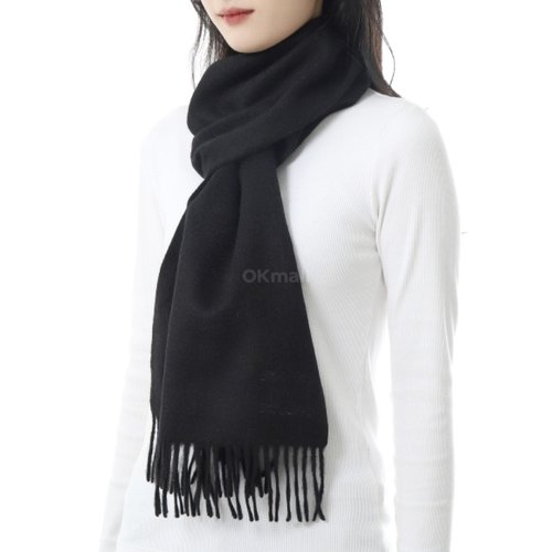 韩国直邮MAX MARA WKCLARA骆驼毛黑色流苏围巾纯色保暖百搭 - 图0