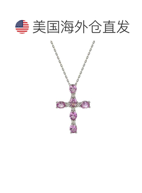 自营Suzy Levian 纯银粉色蓝宝石和钻石口音十字架吊坠 - 粉色 美