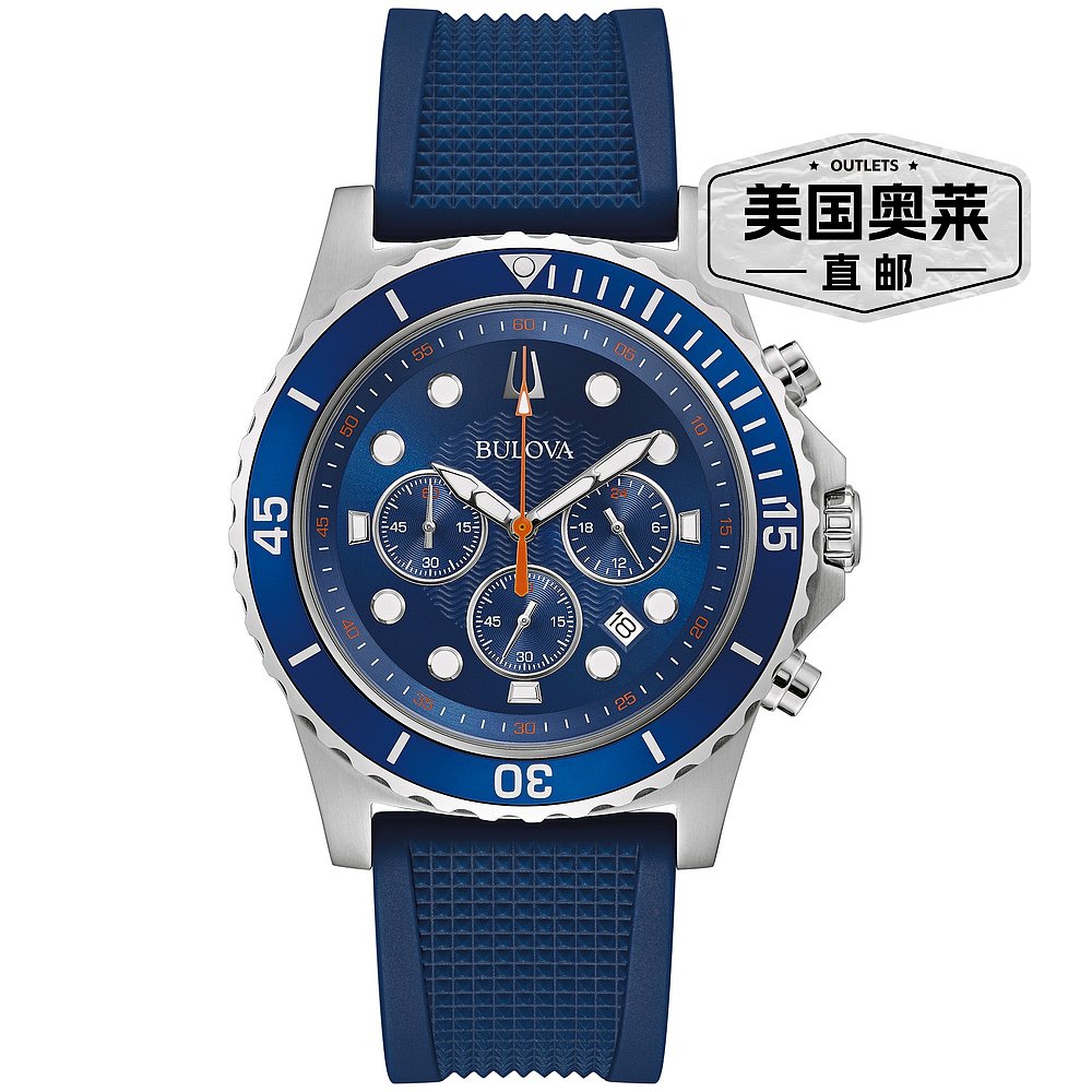 Bulova 男士 42 毫米蓝色石英手表 96K108 - 蓝色 【美国奥莱】直 - 图0