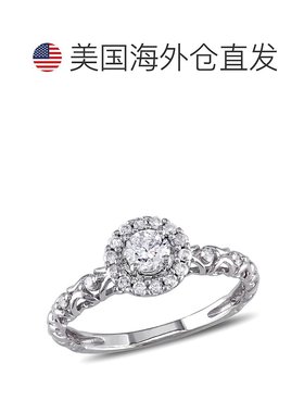 自营 Mimi & Max 1/2ct TW 光环钻石订婚戒指 14k 白金 - 白色 美