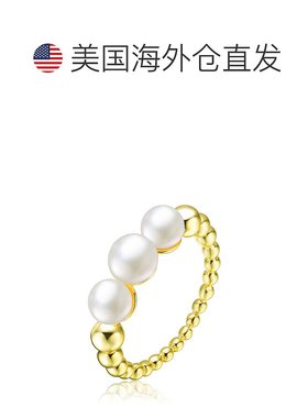 自营genevive14K 镀金纯银搭配 3 颗淡水珍珠叠戴戒指 - 金色 美