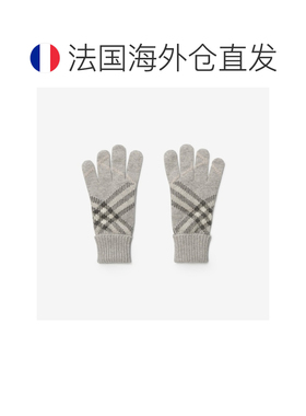 自营欧洲直邮Burberry博柏利 男女同款灰色羊绒混纺格纹手套