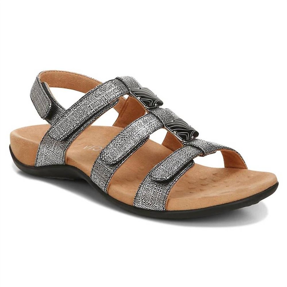 vionicAmber Sandal- Medium Width In Black Metallic Linen--图2