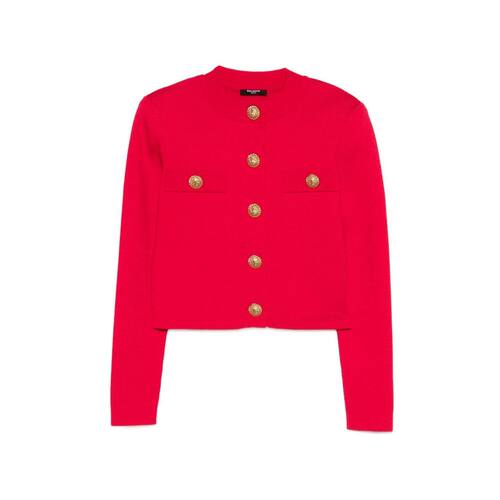 自营Balmain Women's Buttoned Crewneck Cardigan - fuchsia 美 - 图0