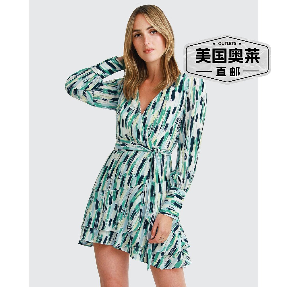 belle & bloom绿色 A Night With You Mini Wrap Dress Final Sal - 图0