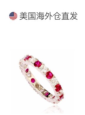 自营 Suzy Levian 纯银立方氧化锆红宝石红交替永恒戒指 - 白色