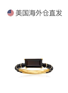 自营Ross-Simons 18kt 金黑色缟玛瑙和黑色珐琅戒指 黑色 美国奥