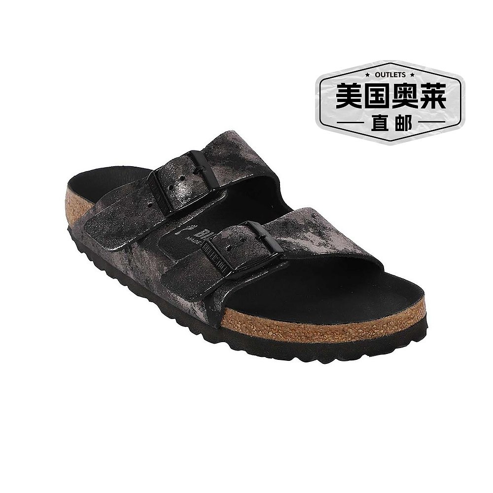 birkenstockArizona 女式皮革金属凉鞋 - 复古金属黑 【美国奥莱 - 图0