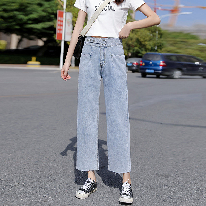小个子高腰夏薄款浅色显瘦牛仔裤 蔓菲恋牛仔裤