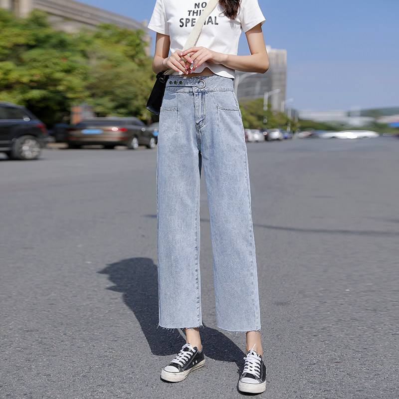 小个子高腰夏薄款浅色显瘦牛仔裤 蔓菲恋牛仔裤