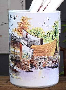 陶瓷书画缸字画卷轴筒中式摆件定制办公书房落地花瓶