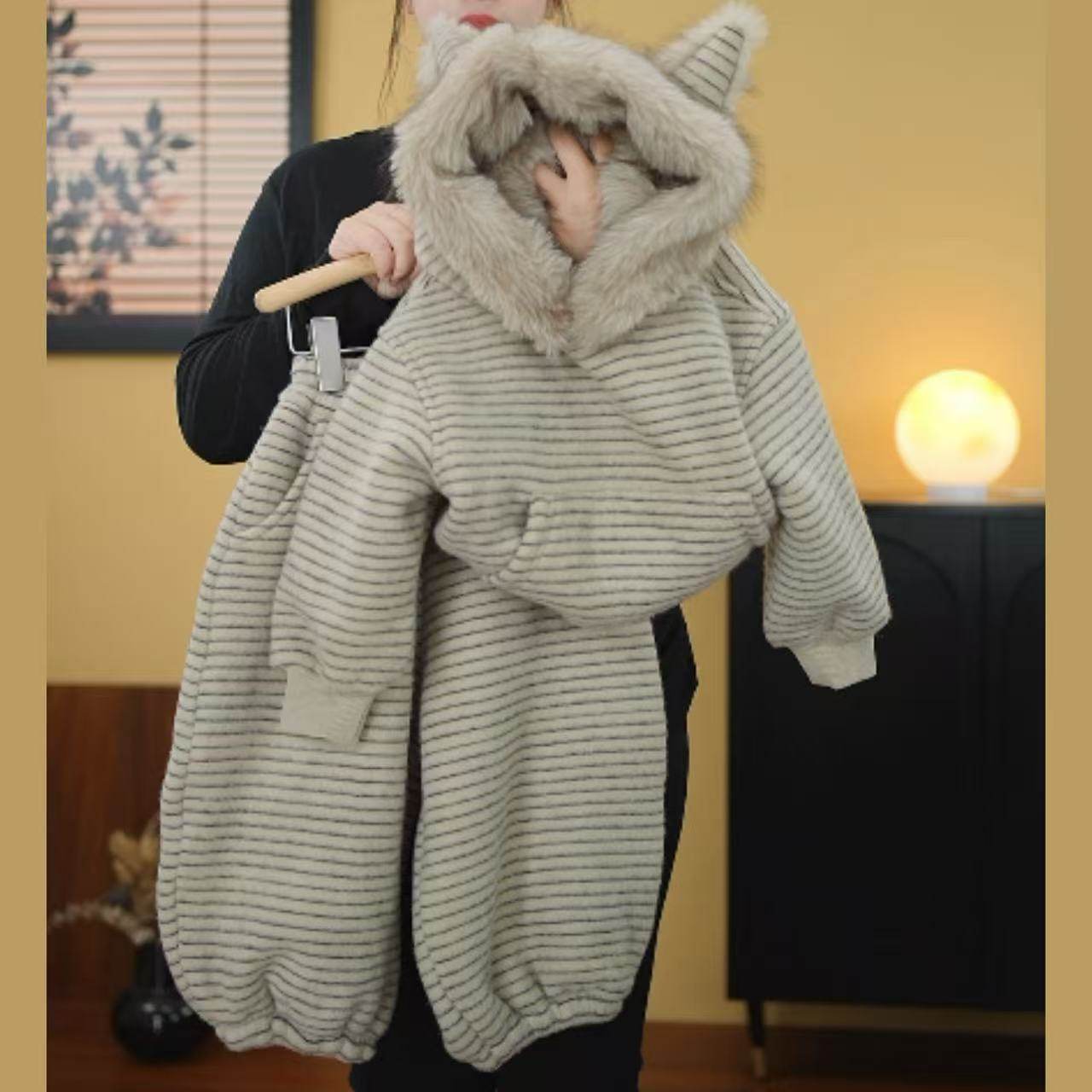 儿童卫衣套装冬季加厚加绒两件套可爱连帽狐狸耳朵条纹网红同款,淘宝优惠券,粉丝福利购,淘宝优惠卷