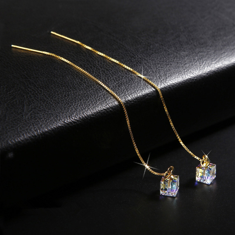 百搭气质水晶925纯银耳线女长款防过敏韩国简约耳环流苏个性耳坠,淘宝优惠券,粉丝福利购,淘宝优惠卷