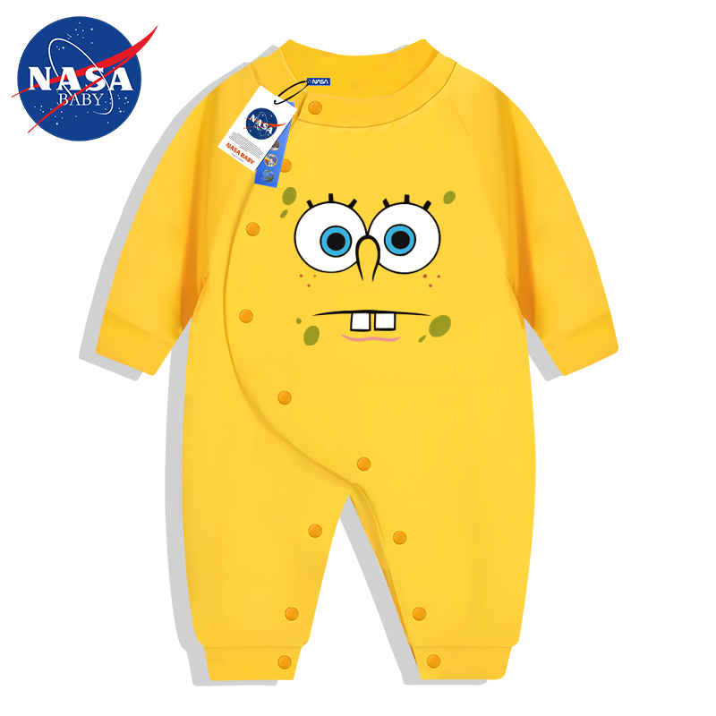 秋季新款可爱海绵宝宝婴儿侧开长袖59码连体衣爬爬服外出a类纯棉 - 图3