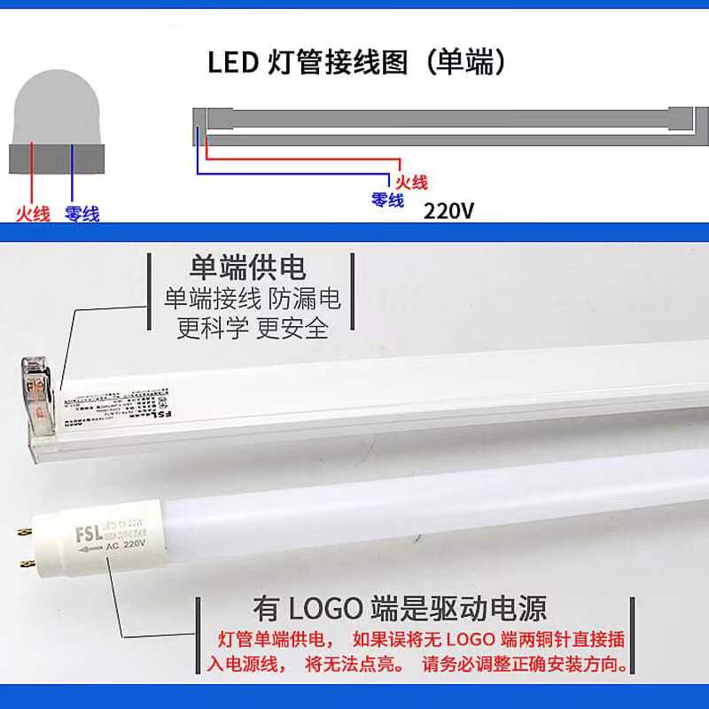 FSL佛山照明T8led单端塑料灯管单端进电单灯管新国标更安全PC款 - 图0