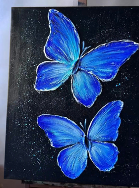 蓝色蝴蝶石英砂肌理画diy