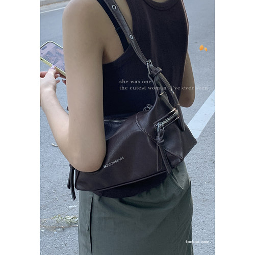 中古腋下包包女式2024新款潮时尚复古新月包超火大容量单肩斜挎包 - 图0