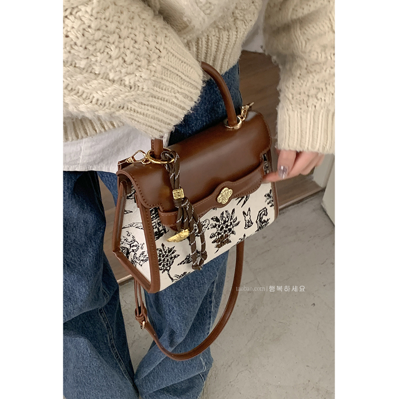 韩国手提红色新年包女包包2024新款潮时尚小方包百搭多功能斜挎包 - 图1