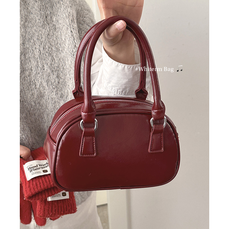 红色包包秋冬女2024新款潮韩国手提保龄球包百搭斜挎包小方包,淘宝优惠券,粉丝福利购,淘宝优惠卷