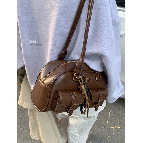 卡乐儿复古小众腋下包包女秋冬2024新款潮韩国手提大容量保龄球包 - 图0