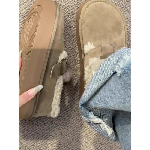 真皮～厚底加绒勃肯鞋女2025新款秋冬百搭一脚蹬毛毛棉鞋雪地靴 - 图2