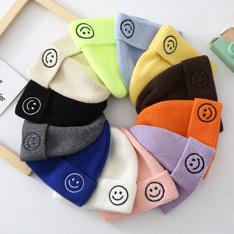 儿童帽子秋冬季保暖毛线帽糖果色男女宝宝套头帽笑脸针织瓜皮帽潮,淘宝优惠券,粉丝福利购,淘宝优惠卷