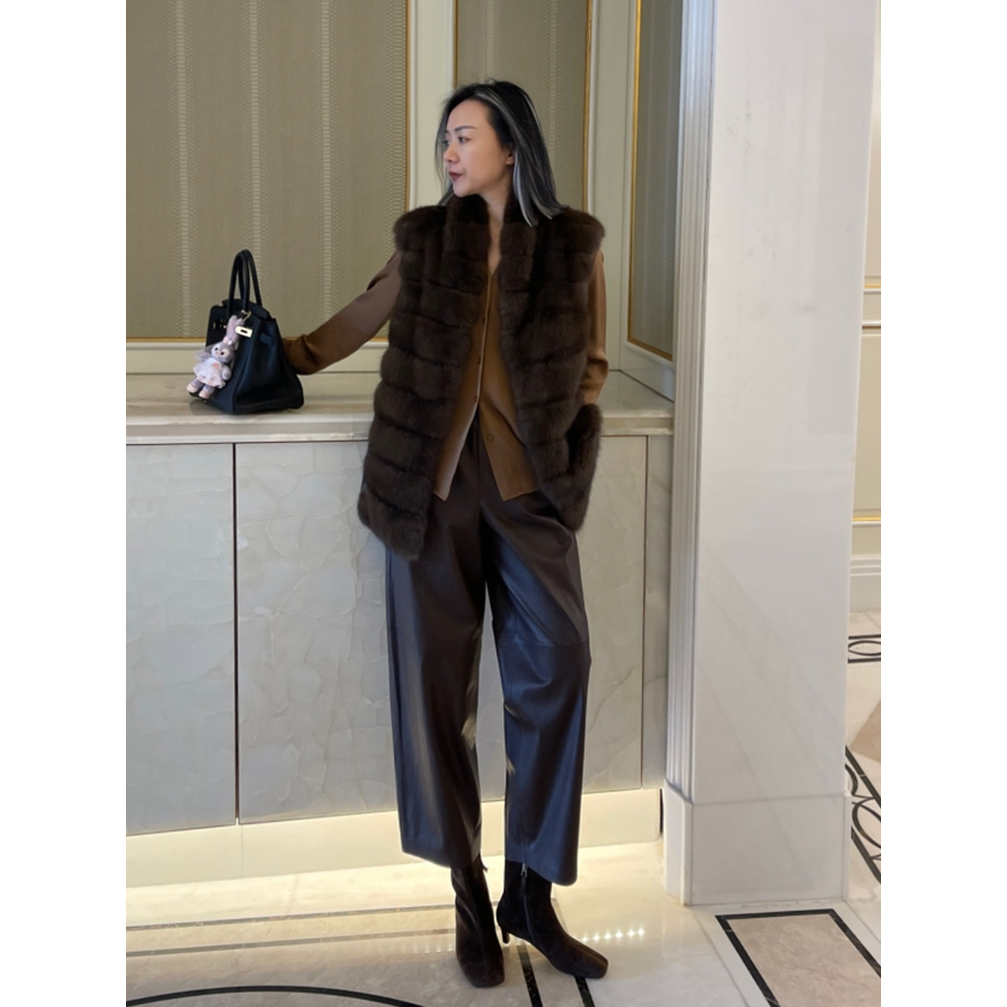 TOFOD 山本裤 英国进口植糅小羔羊皮哈伦裤 宽松九分阔腿裤皮裤女,淘宝优惠券,粉丝福利购,淘宝优惠卷