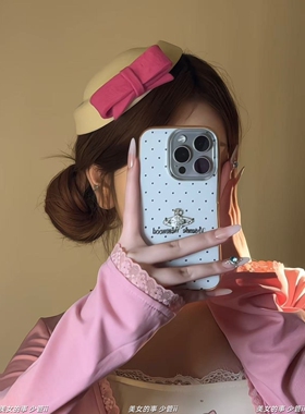 原创~圣诞节粉色蝴蝶结小礼帽发夹女节日氛围感装扮道具头饰发饰