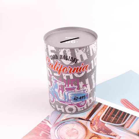 美国公路圆筒密封零钱罐 创意投币储蓄罐 马口铁只进不出存钱罐
