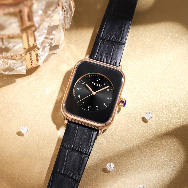 kezzi皮带女款学生高中方形感手表 珂紫国产腕表
