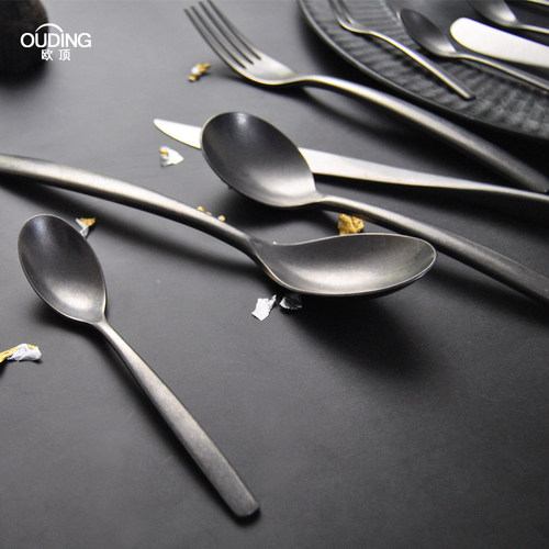 YIMIvivian复古做旧雾面不锈钢牛排刀叉勺子水果叉长柄搅拌咖啡勺 - 图0