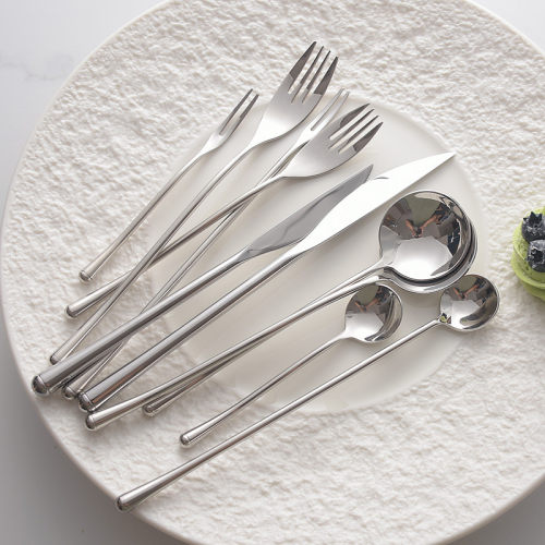 日式 304不锈钢镜面牛排刀叉勺筷子西餐具四件套长柄叉甜品勺全套 - 图0