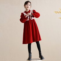 Girls dress Dress Autumn Winter 2023 New Girl Red Dress Winter Chinese Wind Princess China Wind Princess Skirts Foreign