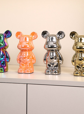 现代迷你暴力熊摆件卧室书桌电视柜工艺品装饰品创意送人礼物陶瓷