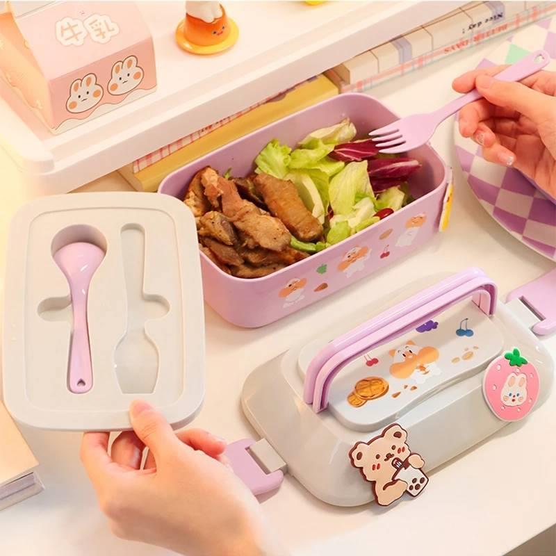 Kawaii Portable Lunch Box For Girls School Kids Plastic Picn - 图1