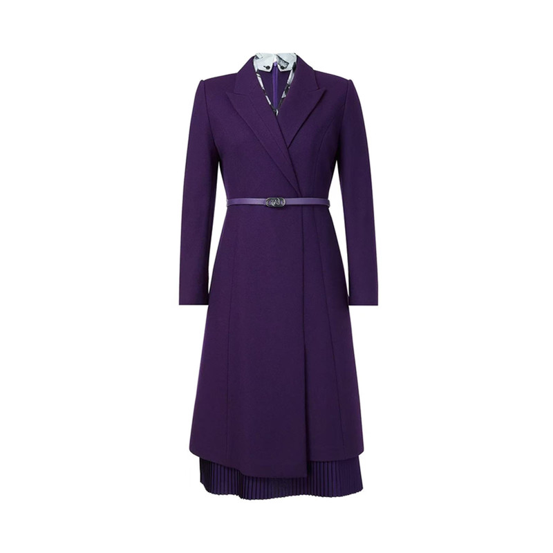 【配腰带】娜家同款女装2025秋冬新款西装领显瘦简约羊毛连衣裙子 - 图3