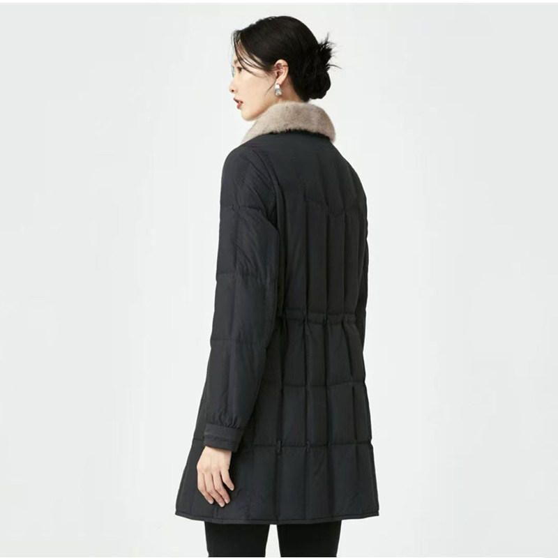 娜家商场同款女装2025冬季新款时尚毛领中长款保暖羽绒服外套女