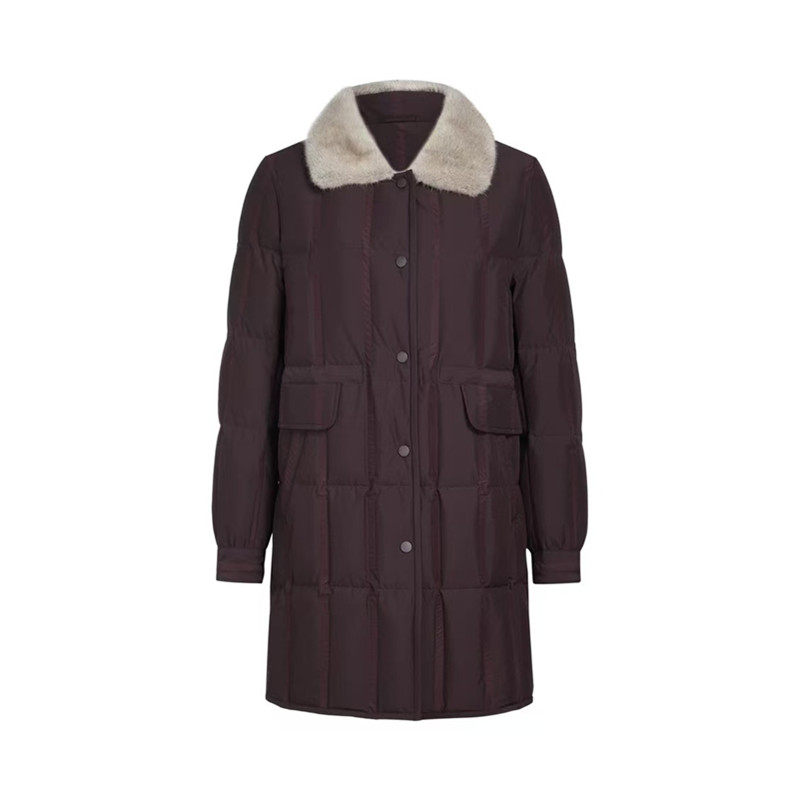 娜家商场同款女装2025冬季新款时尚毛领中长款保暖羽绒服外套女