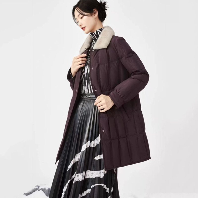 娜家商场同款女装2025冬季新款时尚毛领中长款保暖羽绒服外套女