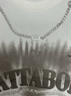 钛钢H百搭嘻哈欧美气质ins领口链条不锈钢链条一字扣款可拆卸