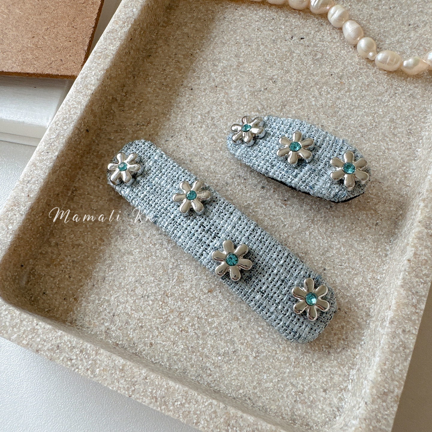 韩系甜美奶蓝色花朵侧边发夹简约时尚气质前额刘海夹2025新款发饰 - 图0