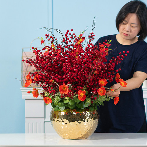 红色发财果高端喜庆花艺仿真花红果客厅插花店面装饰花高档年宵花 - 图2