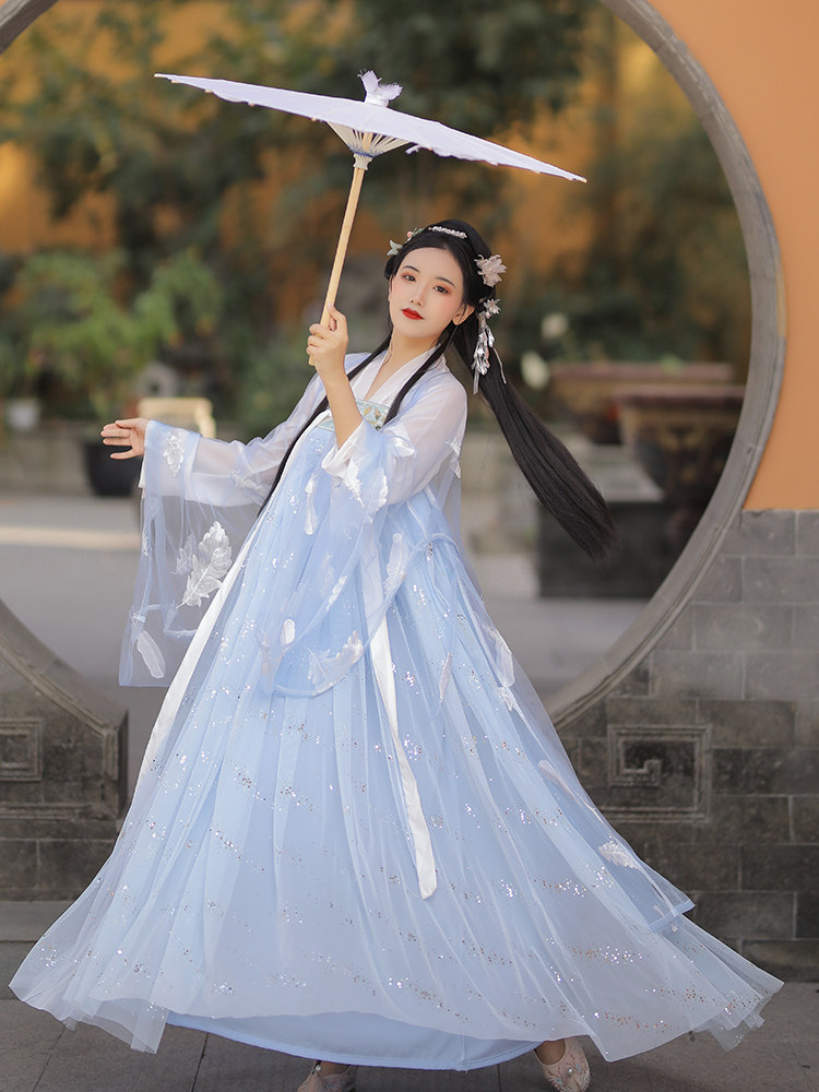 艺缕原创齐胸烫金六米大摆薄款襦裙 艺缕汉服