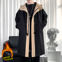 Fake two-piece windy mens autumn and winter medium cotton thickened high-grade senses mens clothing 2023 new Lions coat overcoat